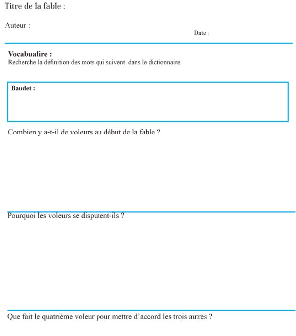 Imprimer la fiche de lecture sur les voleurs et l'âne