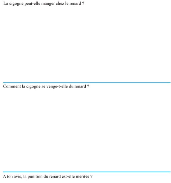 Imprimer la fiche de lecture sur le renard et la cigogne 2