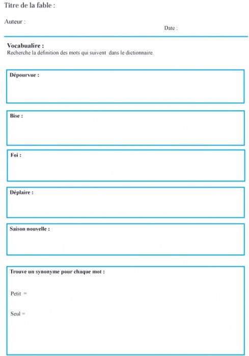 Imprimer la fiche de lecture de la cigale et la fourmi