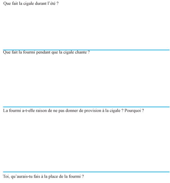 Imprimer la fiche de lecture de la cigale et la fourmi 2
