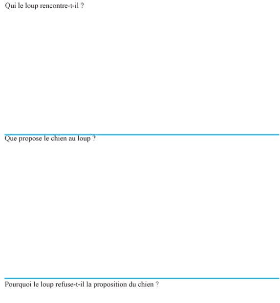 Imprimer la fiche de lecture sur le loup et le chien page 2