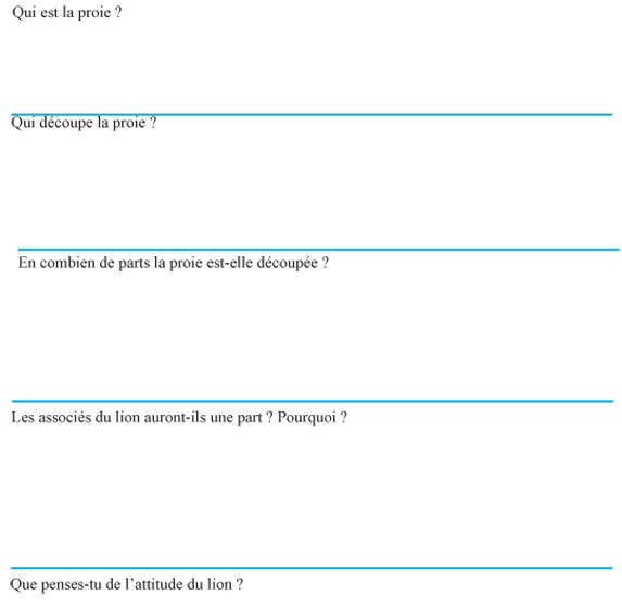 Imprimer la fiche de lecture sur la g&eacute;nisse, la ch&egrave;vre et la brebis en soci&eacute;t&eacute; avec le lion  page 2
