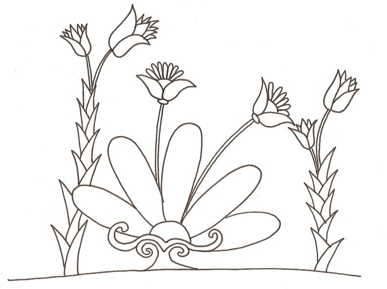 coloriage d'un bouquet de fleurs 
