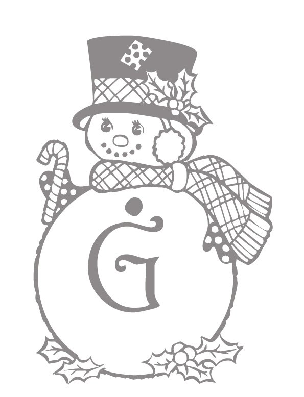 Coloriage lettre "G" du bonhomme de neige au chapeau
