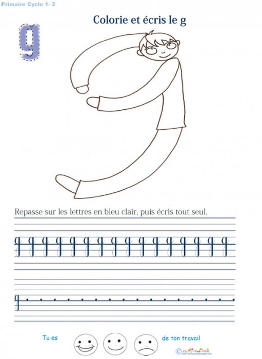 Alphabet : Ecrire et colorier le g