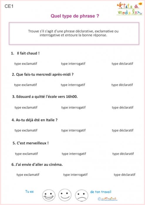 Exercice 1 de grammaire CE1 