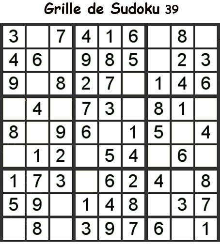 Imprimer la grille de sudoku 39 niveau 3 
