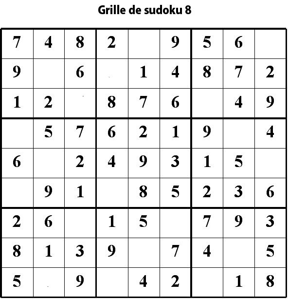 Imprimer la grille 8 de sudoku Primaire cycle 3