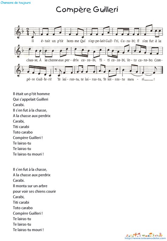 Comp&egrave;re Guilleri texte et partition
