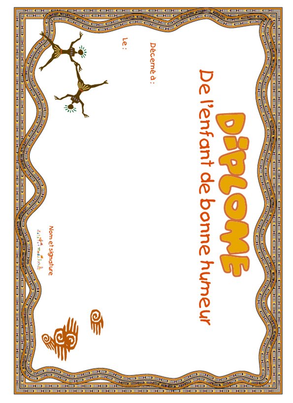 diplome enfant bonne humeur ethnique
