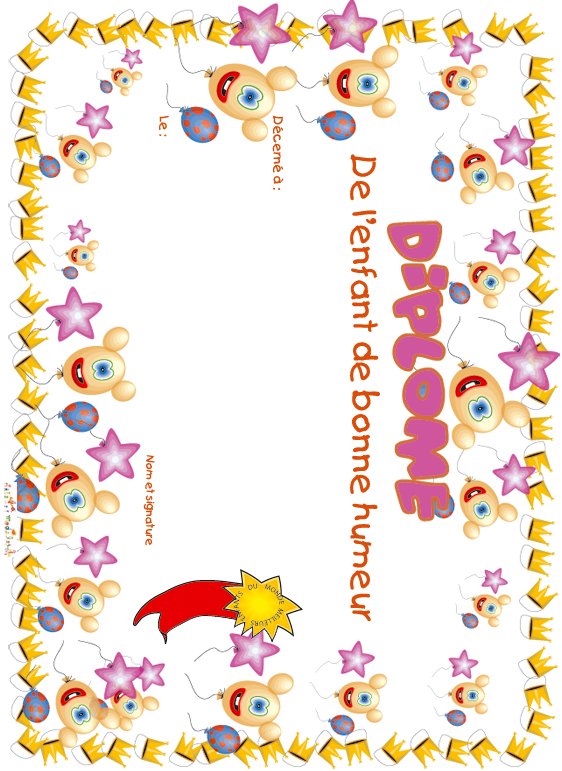 diplome enfant bonne humeur ballons et &eacute;toiles

