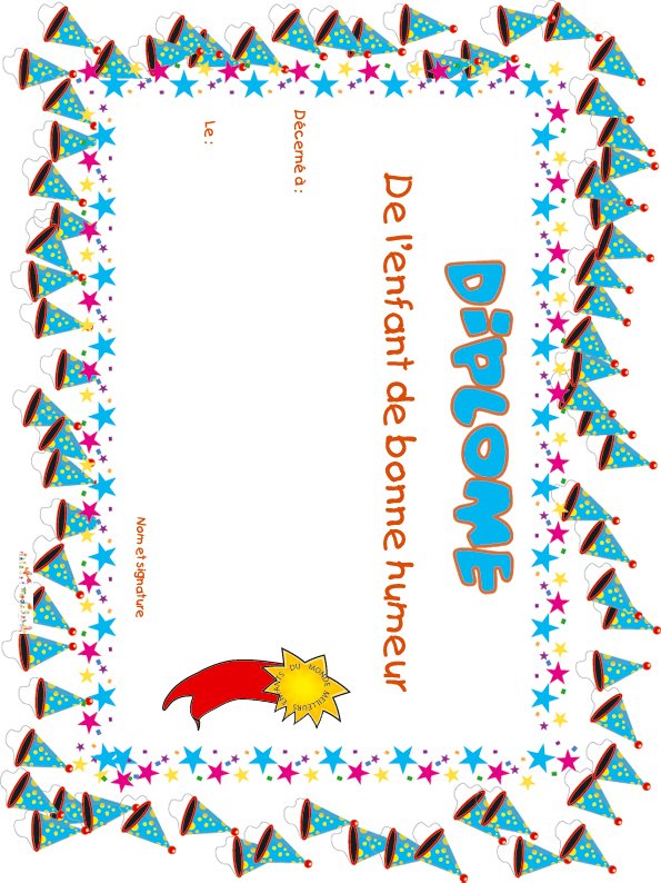 diplome enfant bonne humeur chapeau clown
