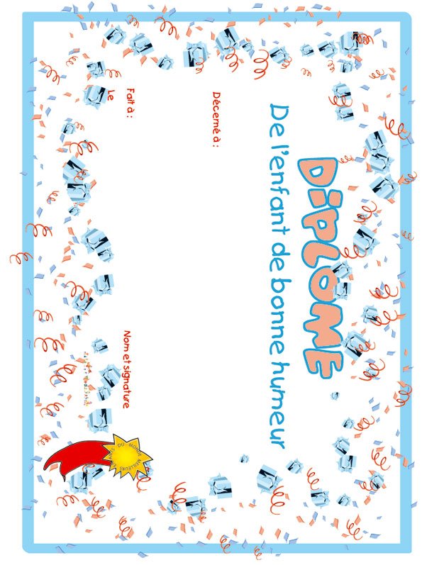 diplome enfant bonne humeur cadeaux
