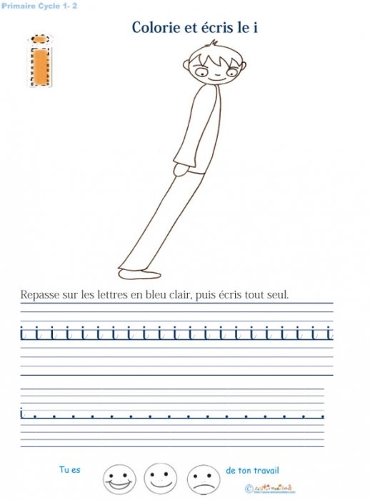 Alphabet : Ecrire et colorier la lettre i en cursif