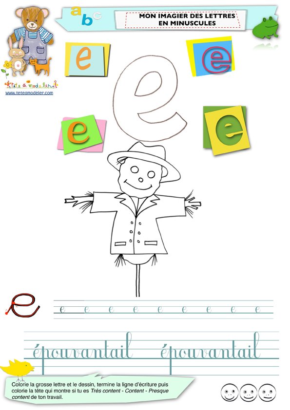 Imagier en minuscules, lettre e
