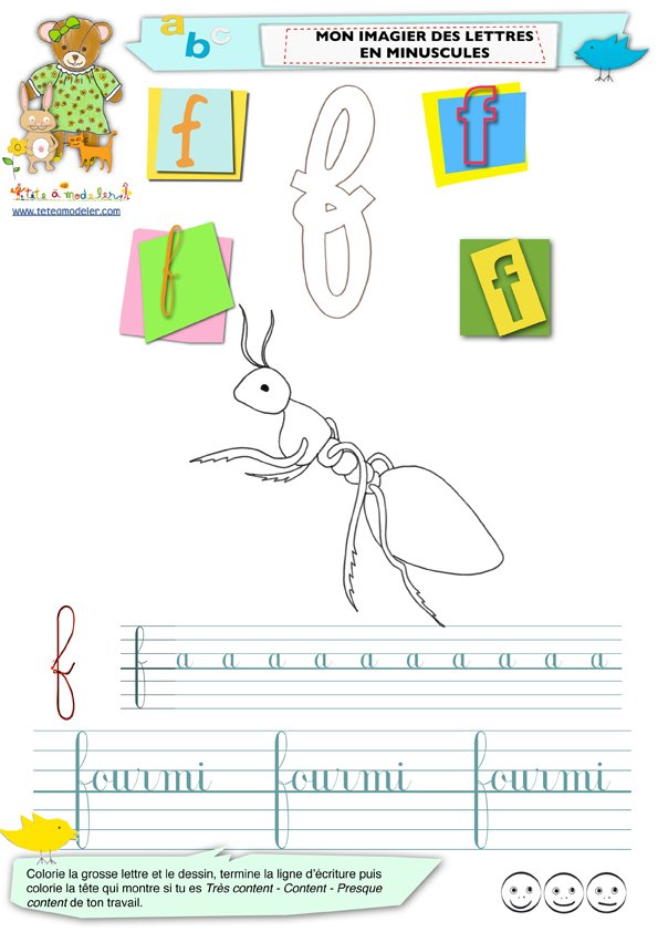 F de fourmi pour l'imagier des minuscules
