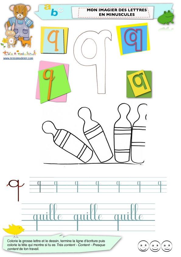 imagier en minuscules : lettre q comme quille
