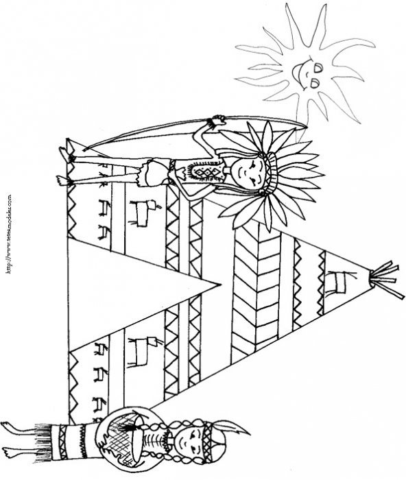 coloriage d'indiens devant la tente