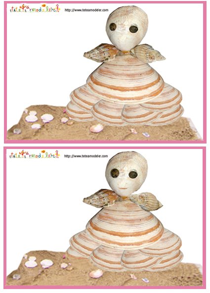 Jeu des 7 erreurs: poupée en coquillages