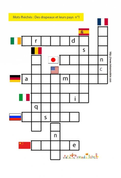 Jeu de mots Fléchés: Des pays et des drapeaux n°1