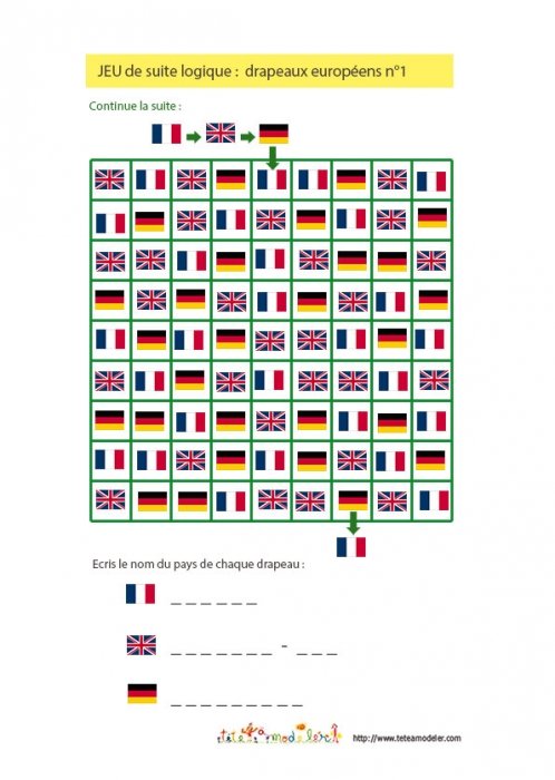 Jeu de suite logique : drapeaux européens n°1
