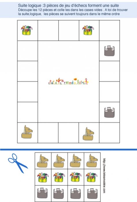 jeu de suite logique : 12 pièces de jeu d'échecs à placer