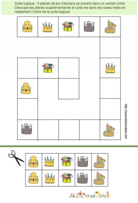 jeu de suite logique : continuer la suite de 5 pièces 