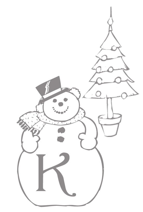 Coloriage alphabet bonhomme de neige : lettre "K"
