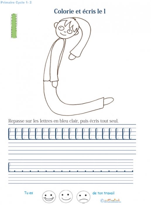 Ecrire et colorier la lettre de l'alphabet "l"