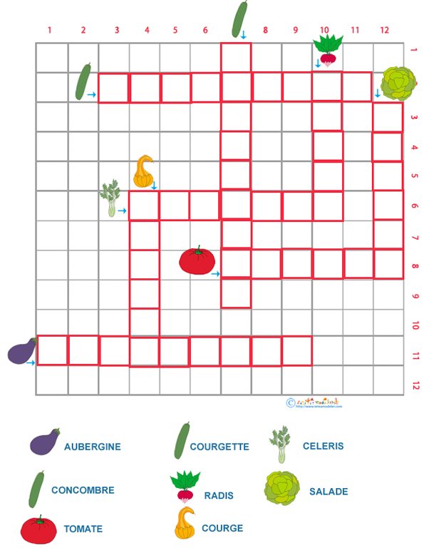 Grille de mots crois&eacute;s &agrave; imprimer sur les l&eacute;gumes grille 2 
