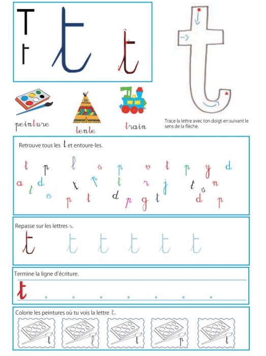Page sur le t - Livre GS / CP sur les minuscules
