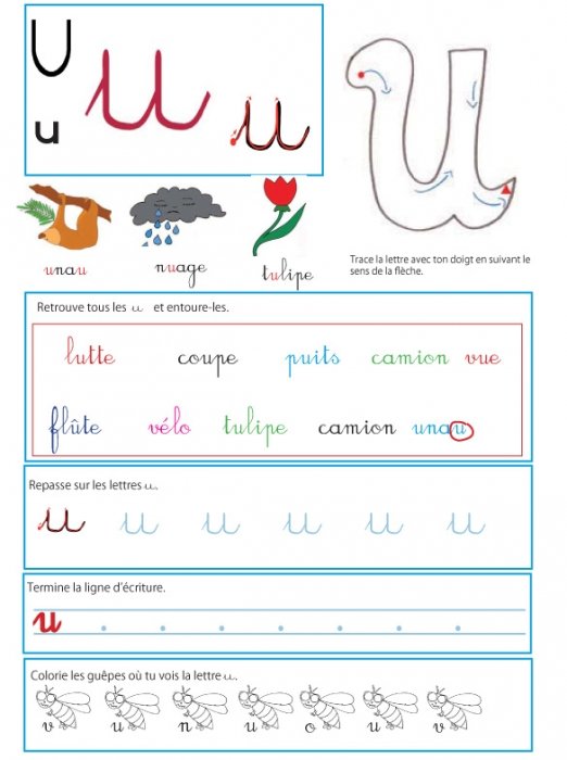 Page sur le u - Livre GS / CP sur les minuscules