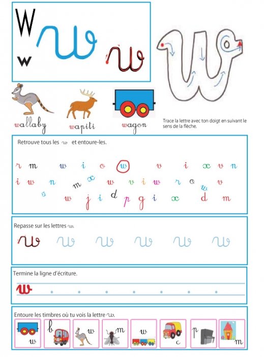 Page sur la lettre w - Livre GS / CP sur les minuscules