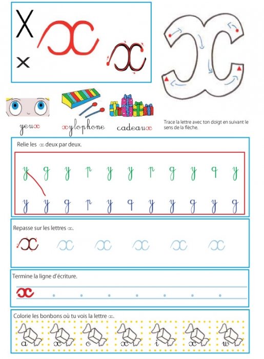 Page sur la lettre x en minuscule - Livre GS / CP sur les minuscules