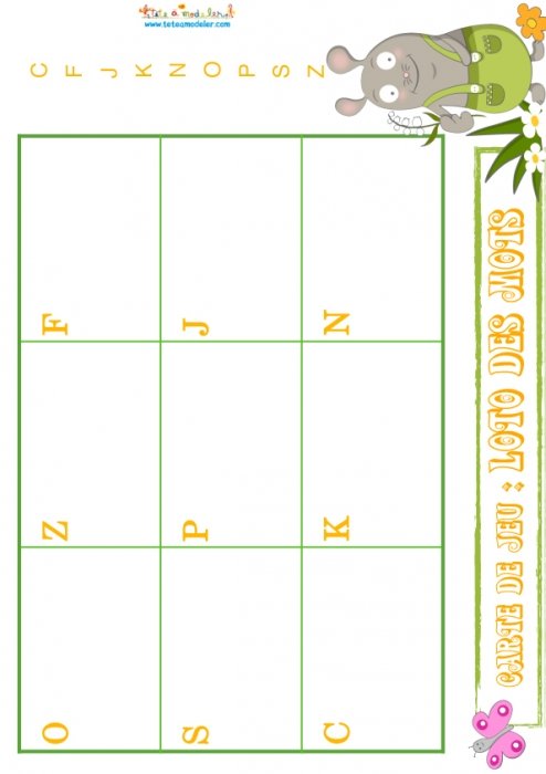 Carte de jeu 23 : C-F-J-K-N-O-P-S-Z