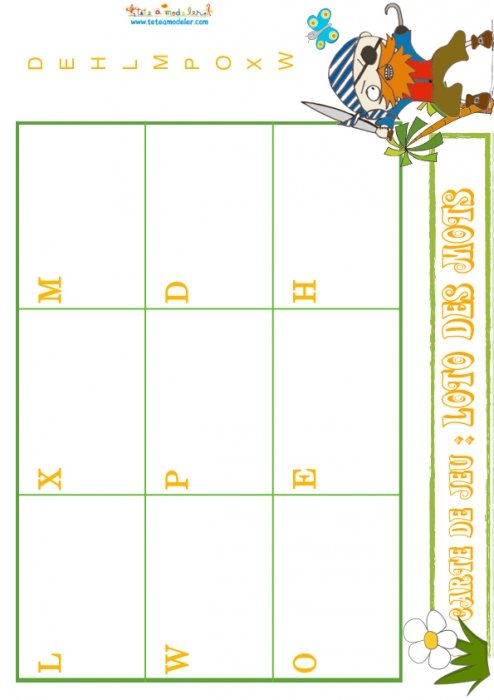 Planche 20 pirate : D-E-H-L-M-P-O-X-W