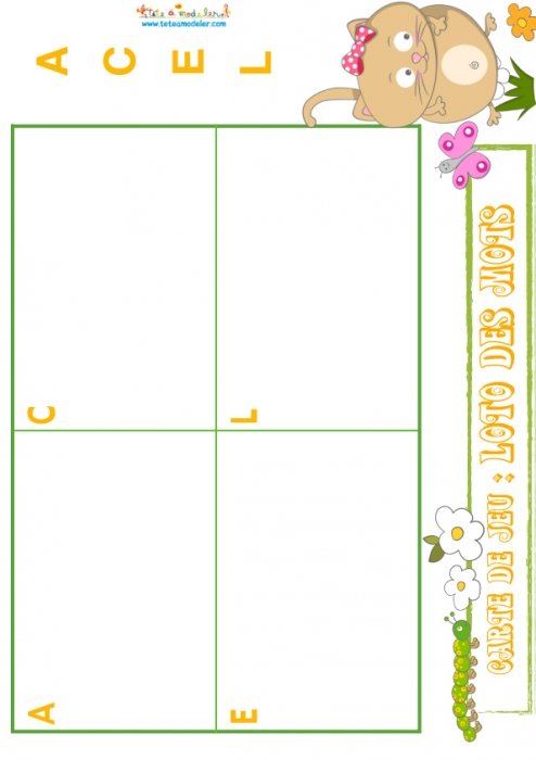 planche 2 loto des mots "A-C-E-L"