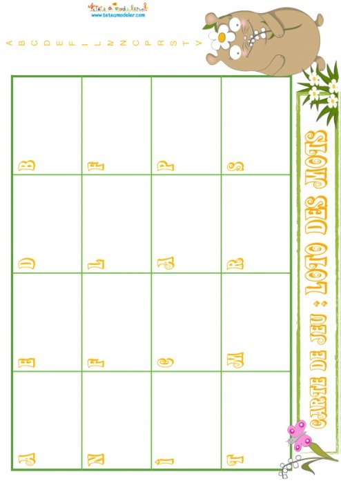 Planche 40 taupe : loto des mots 