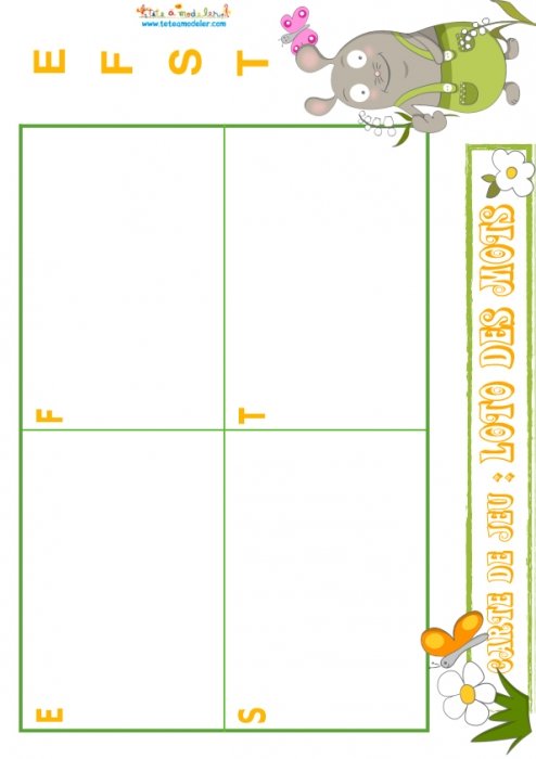 Taupe : planche loto des mots 7 E-F-S-T