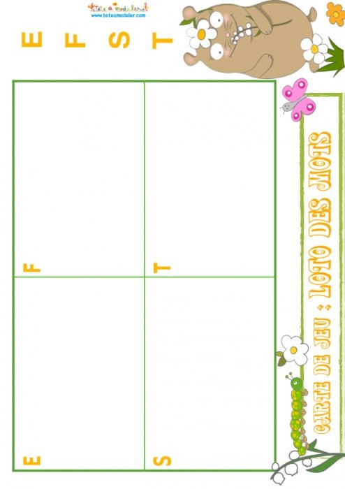 Taupe fille: planche loto 8 E-F-S-T