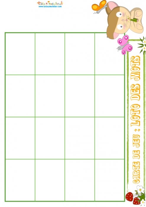 Loto des mots : carte de jeu 45 