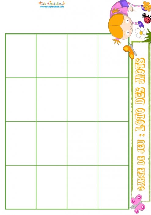 Grille loto des mots 43 : petite fille 