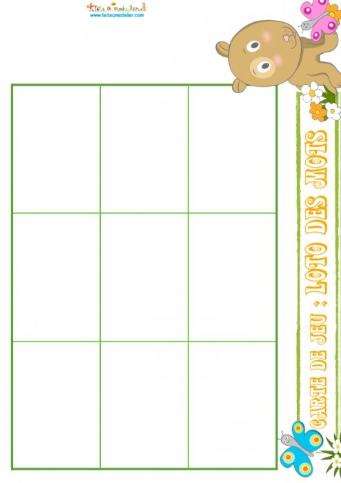 Carte de jeu 35 : loto des mots 