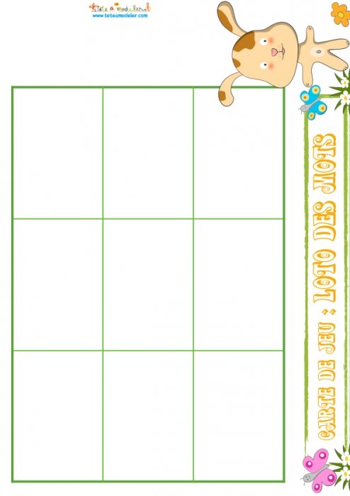 Carte de jeu chien 33 : loto des mots 