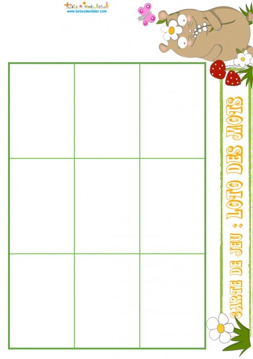 Carte de jeu 30: loto des mots 