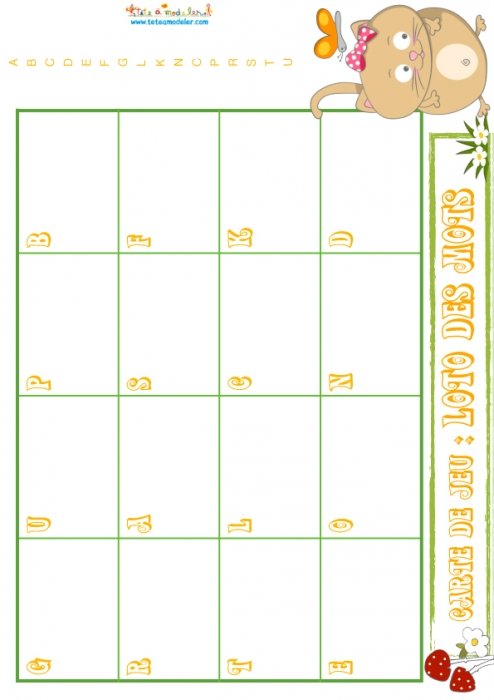 Carte de jeu chat 38 : loto des mots 