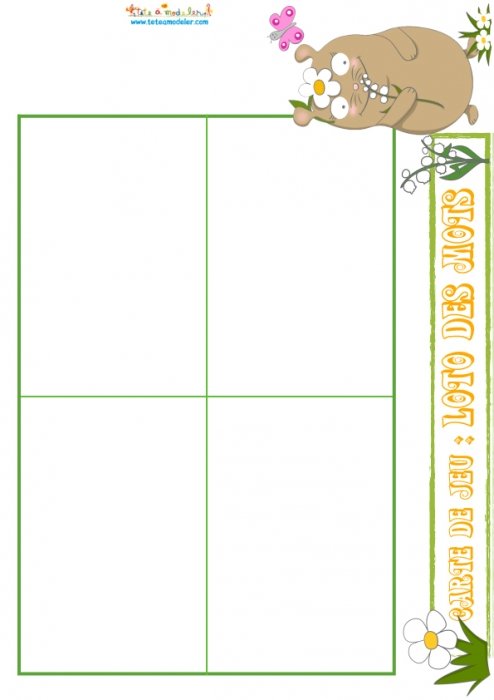 Planche loto des mots: carte de jeu 16 