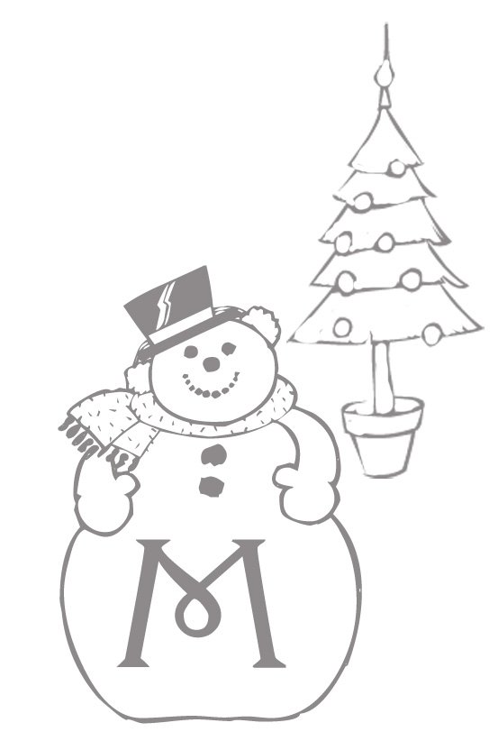 Coloriage alphabet bonhomme de neige : lettre "M"
