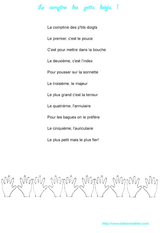 Texte de la comptine des petits doigts
