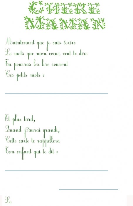Texte Chère maman en vert